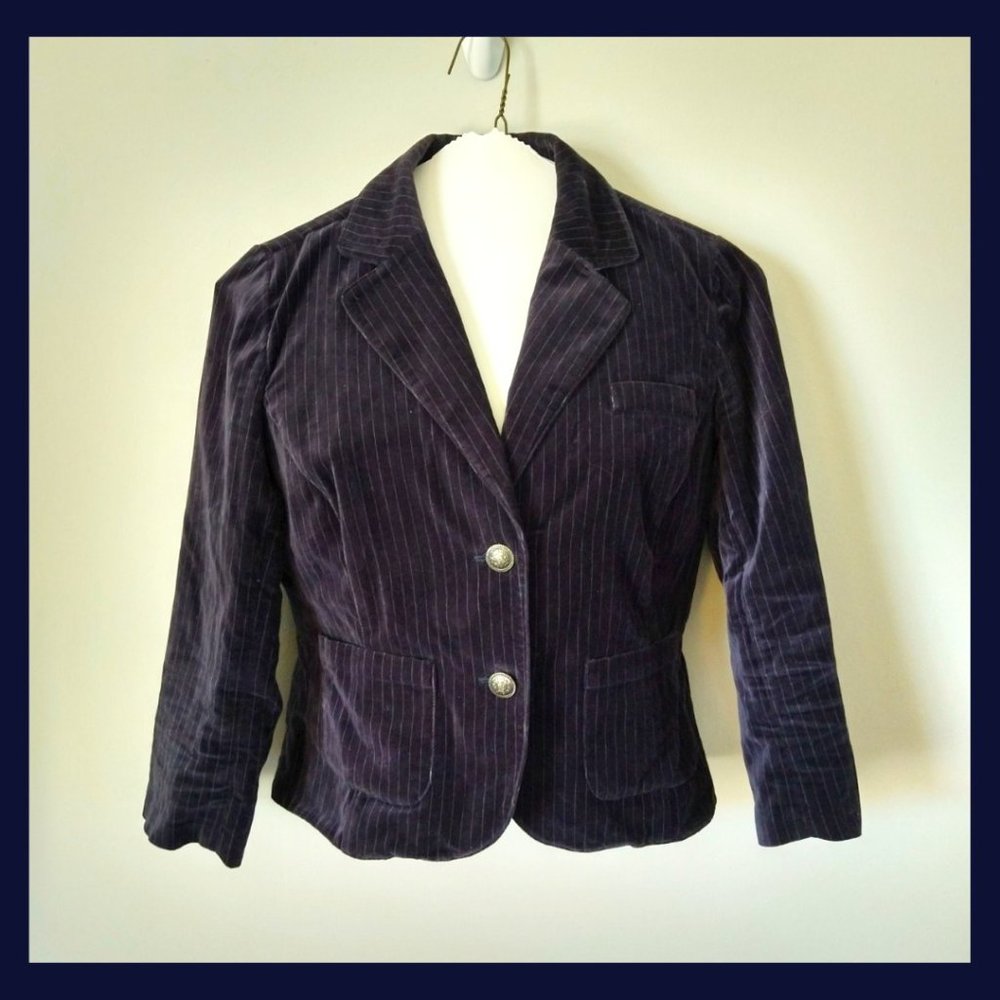 Cropped Velvet Blazer- Navy Pinstripe, sz Medium